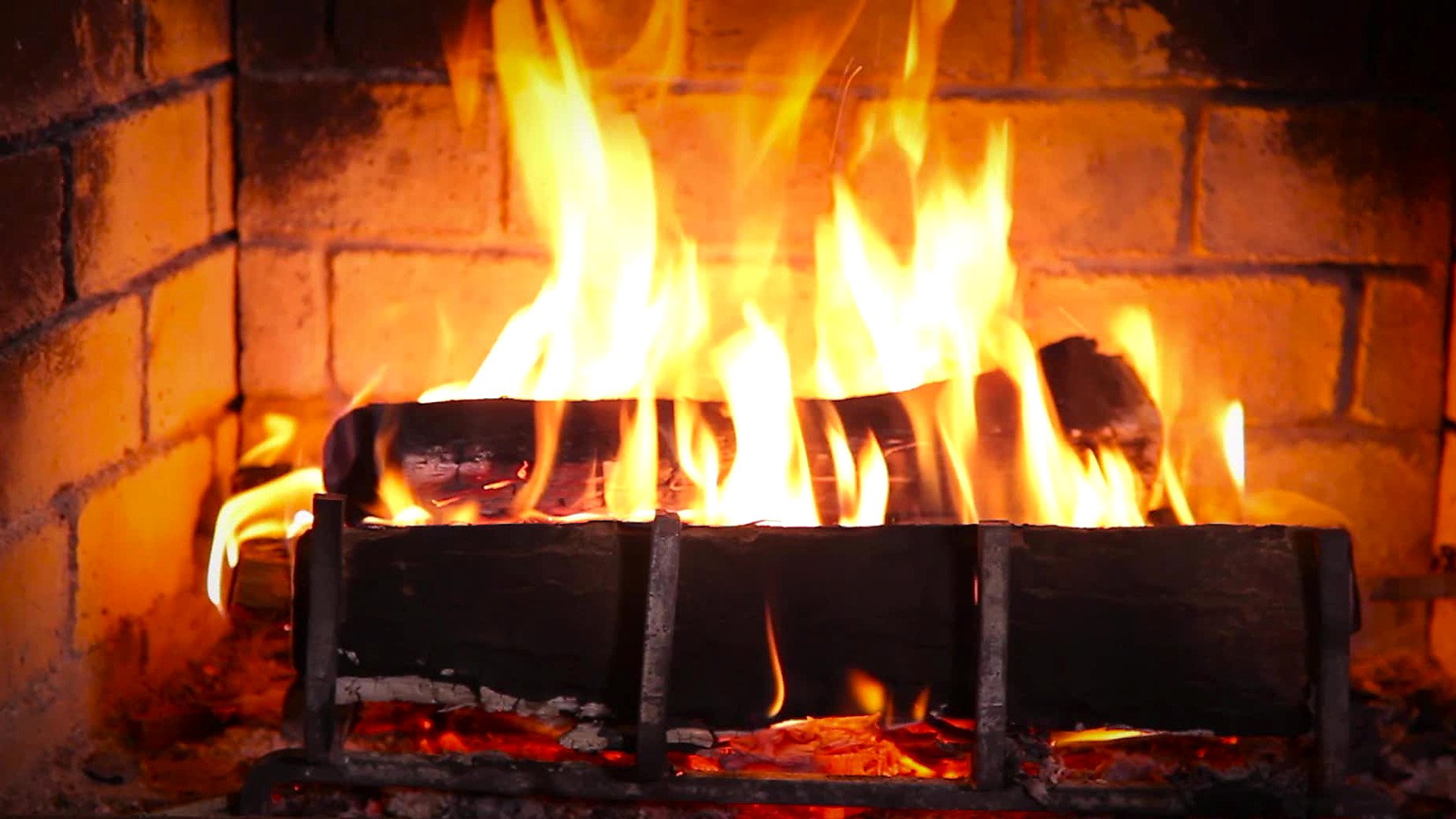 Yule Log Burning in a Fireplace
